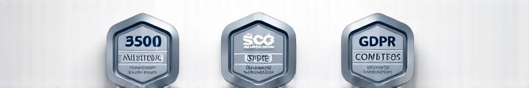 보안 인증 로고들: ISO 27001, GDPR Compliant, SOC 2 Type II